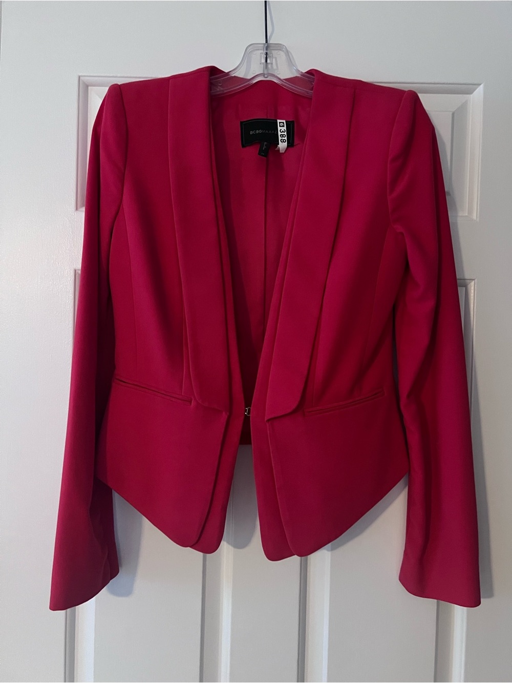 BCBGMaxAzria Hot Pink Open-Front Tailored Blazer with shoulder pads